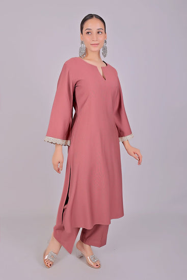 Bluesaanchi Women's Mauve Kurti Pajama Set - Veshbhoshaa