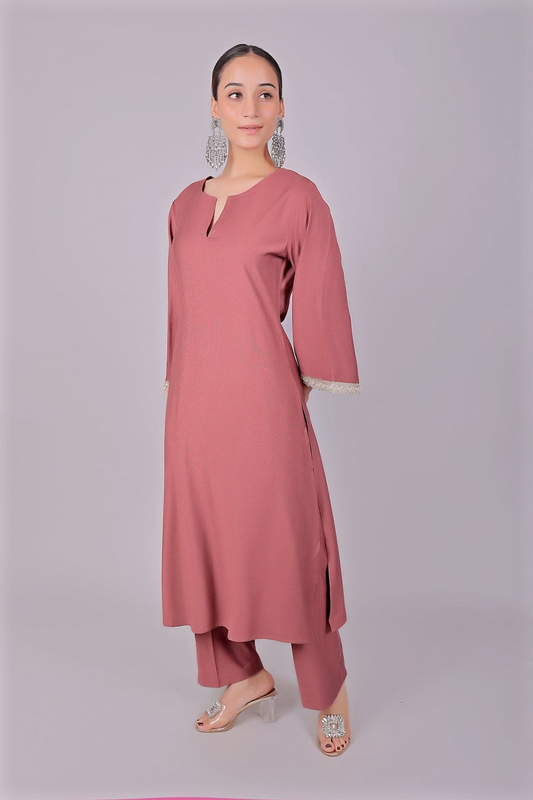 Bluesaanchi Women's Mauve Kurti Pajama Set - Veshbhoshaa