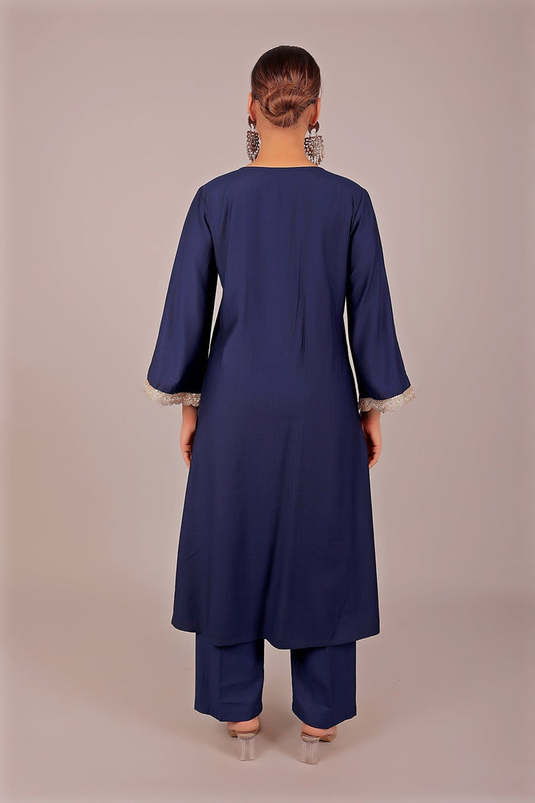 Bluesaanchi Women's Royal Blue Kurti With Trouser Pajama Set - Veshbhoshaa