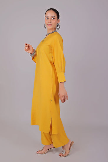 Bluesaanchi Women's Yellow Kurti With Trouser Pajama Set - Veshbhoshaa