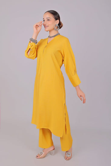 Bluesaanchi Women's Yellow Kurti With Trouser Pajama Set - Veshbhoshaa