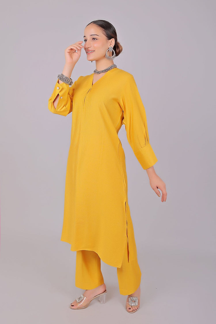 Bluesaanchi Women's Yellow Kurti With Trouser Pajama Set - Veshbhoshaa