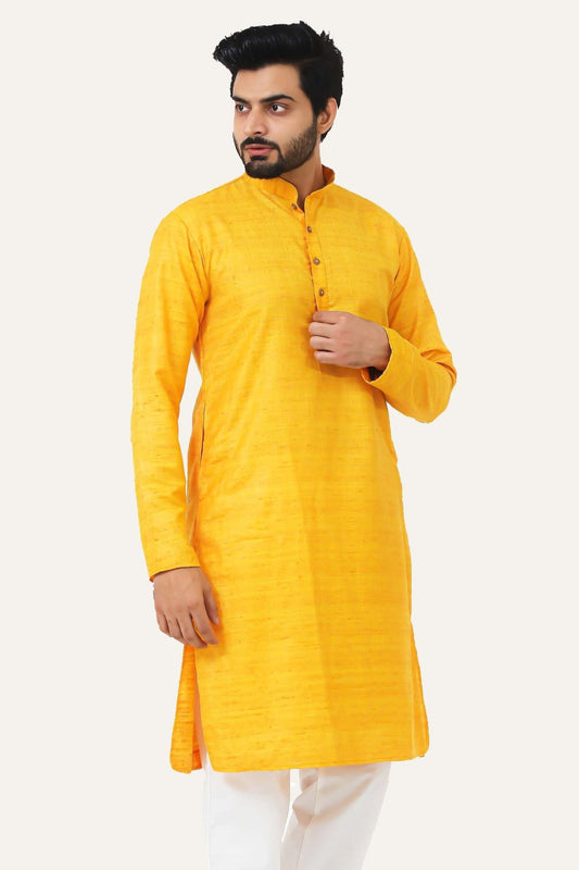 Bluesaanchi Yellow Textured Men's Kurta Set - Veshbhoshaa