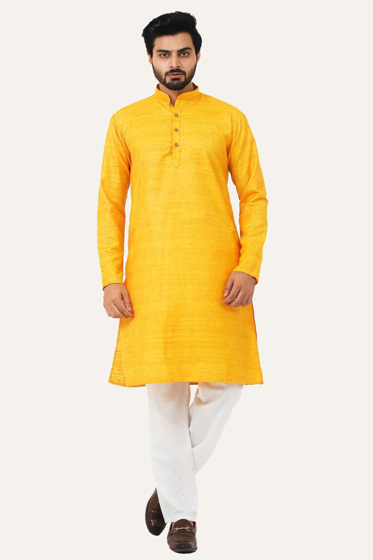 Bluesaanchi Yellow Textured Men's Kurta Set - Veshbhoshaa