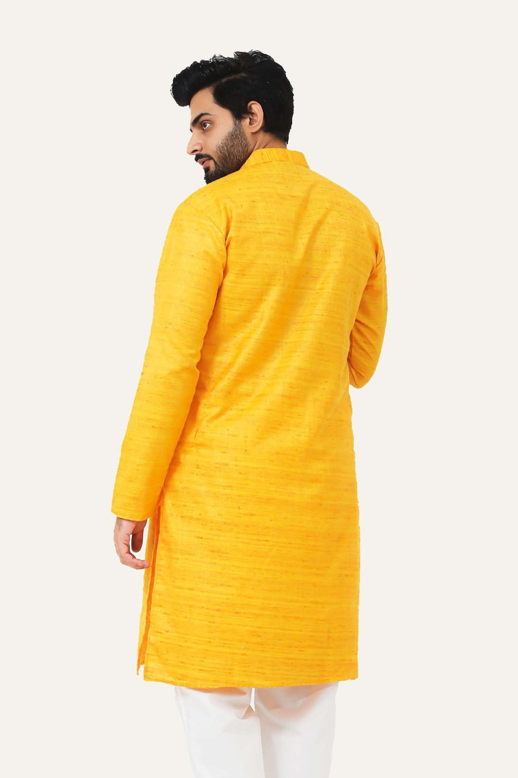 Bluesaanchi Yellow Textured Men's Kurta Set - Veshbhoshaa