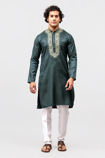 Bluesaanchi Zari Embroidered Kurta Set for Men Green Color - Veshbhoshaa