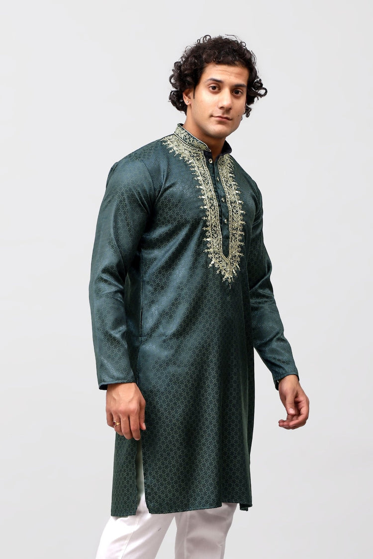 Bluesaanchi Zari Embroidered Kurta Set for Men Green Color - Veshbhoshaa