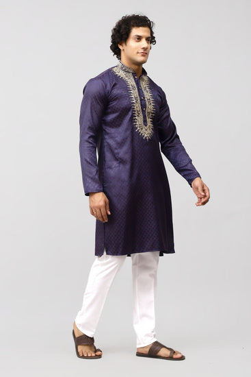 Bluesaanchi Zari Embroidered Kurta Set for Men Purple Color - Veshbhoshaa