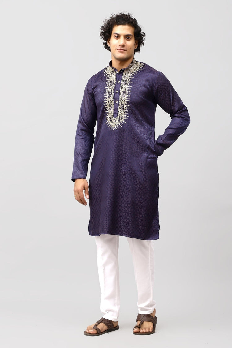 Bluesaanchi Zari Embroidered Kurta Set for Men Purple Color - Veshbhoshaa