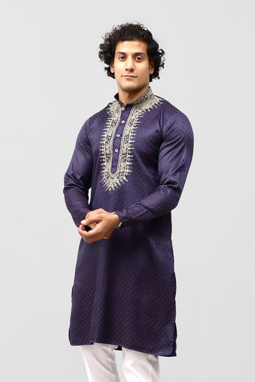 Bluesaanchi Zari Embroidered Kurta Set for Men Purple Color - Veshbhoshaa