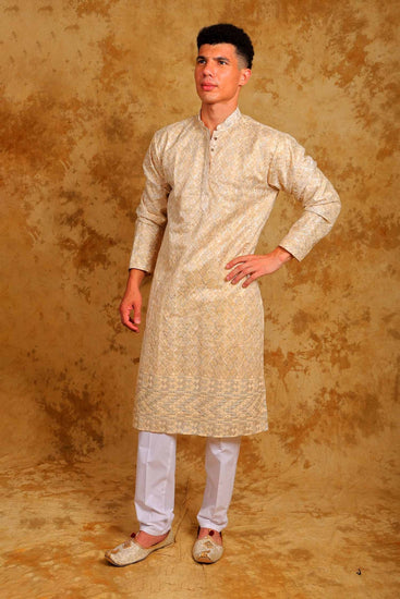 Bluesaanchi Zari Work Light Mango Kurta with Trouser Pajama - Veshbhoshaa