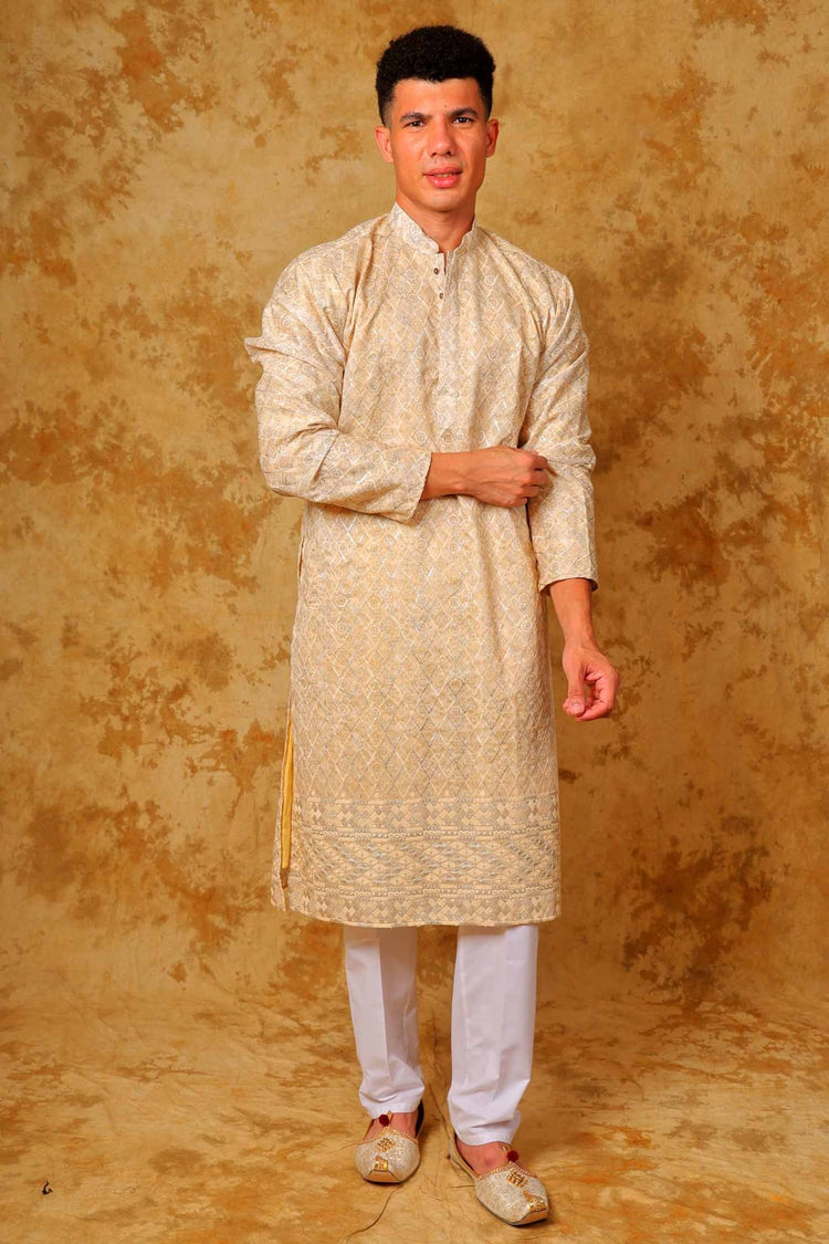 Bluesaanchi Zari Work Light Mango Kurta with Trouser Pajama - Veshbhoshaa