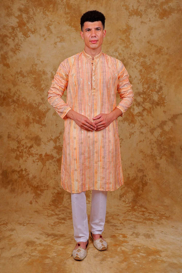 Bluesaanchi Zari Work Peach Kurta with Trouser Pajama - Veshbhoshaa