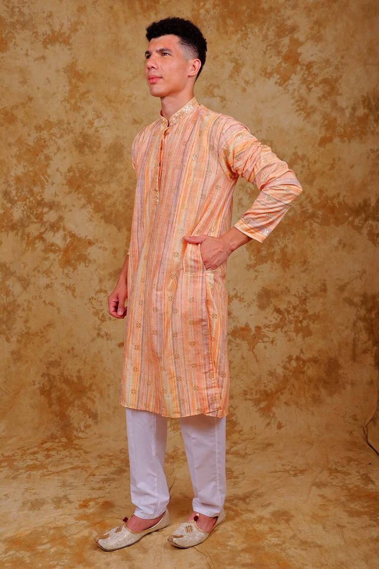 Bluesaanchi Zari Work Peach Kurta with Trouser Pajama - Veshbhoshaa