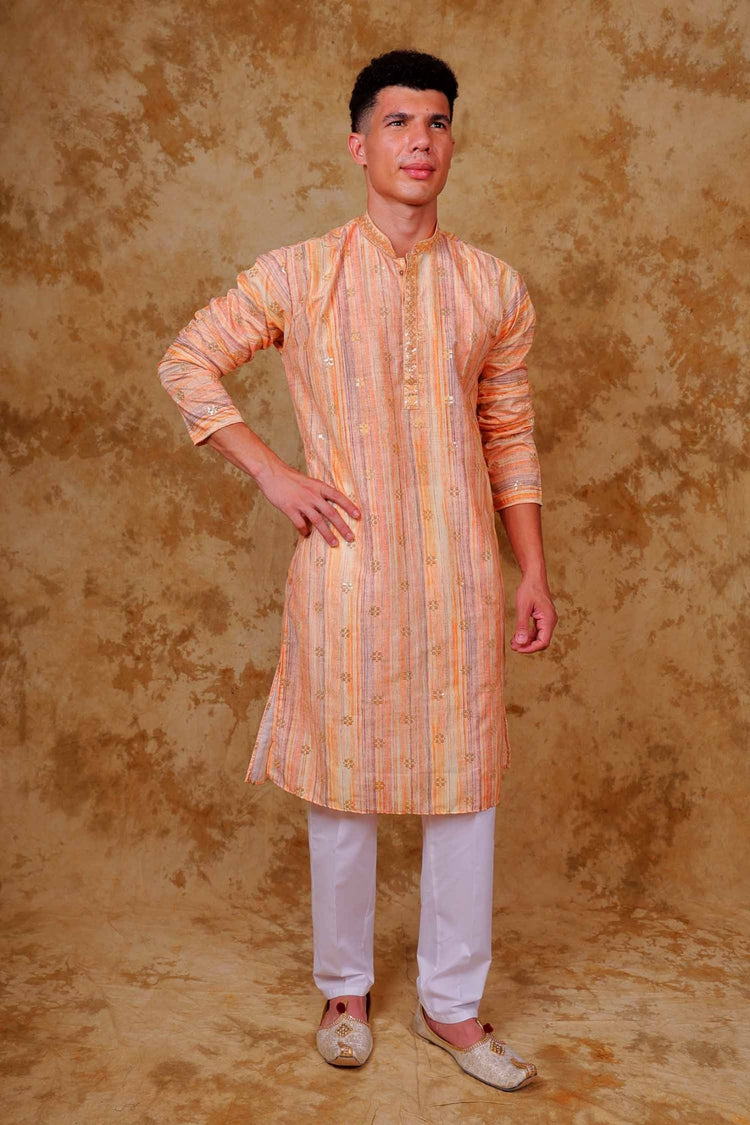 Bluesaanchi Zari Work Peach Kurta with Trouser Pajama - Veshbhoshaa