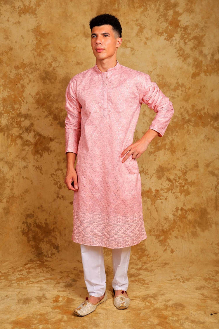 Bluesaanchi Zari Work Pink Kurta with Trouser Pajama - Veshbhoshaa