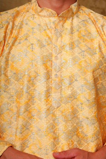 Bluesaanchi Zari Work Yellow Kurta with Trouser Pajama - Veshbhoshaa