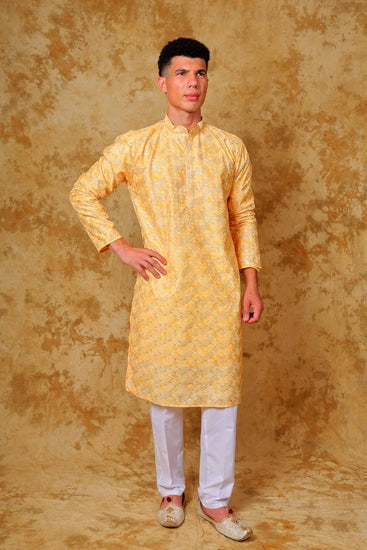 Bluesaanchi Zari Work Yellow Kurta with Trouser Pajama - Veshbhoshaa