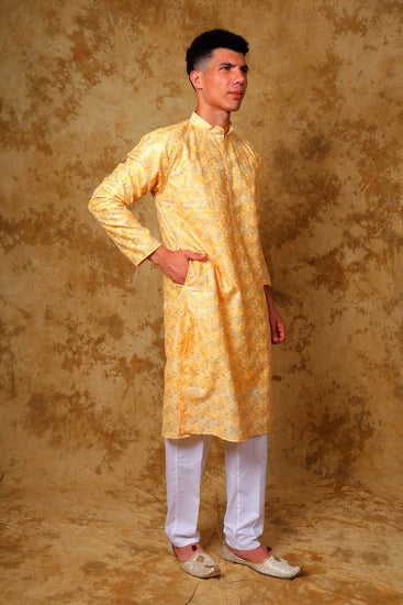 Bluesaanchi Zari Work Yellow Kurta with Trouser Pajama - Veshbhoshaa