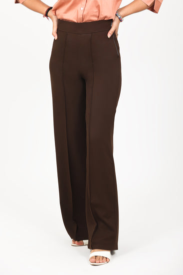 BLUEBIRD WOMEN'S DARK BROWN CASUAL BELL BOTTOM  TROUSERS