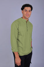 Bluebird Men's Short Kurta in Light Mehendi- 100% Pure Cotton