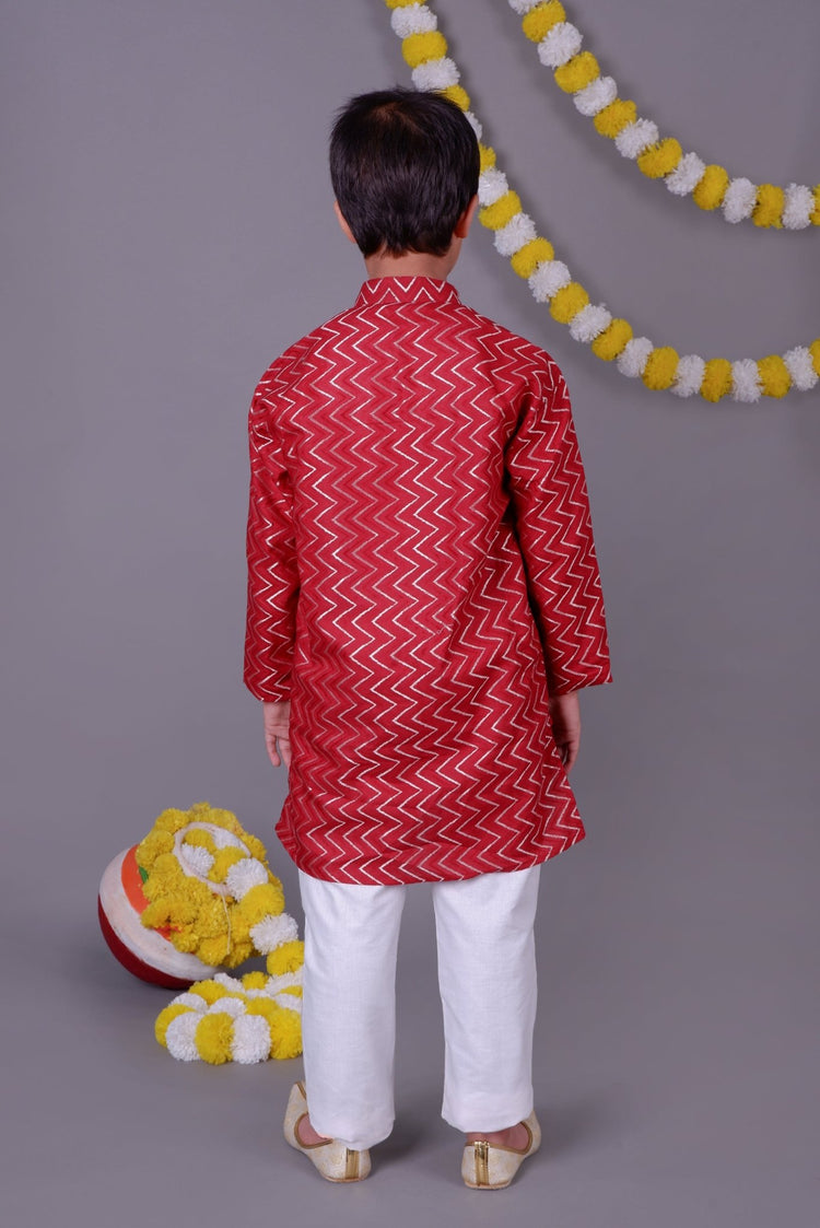 Red Bold Zari Kurta Set – Trendy Vibes for Your Little One - Veshbhoshaa