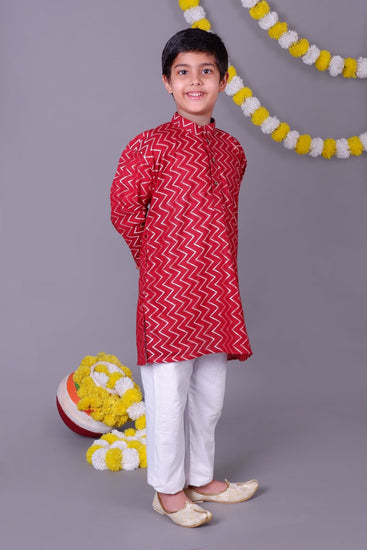 Red Bold Zari Kurta Set – Trendy Vibes for Your Little One - Veshbhoshaa