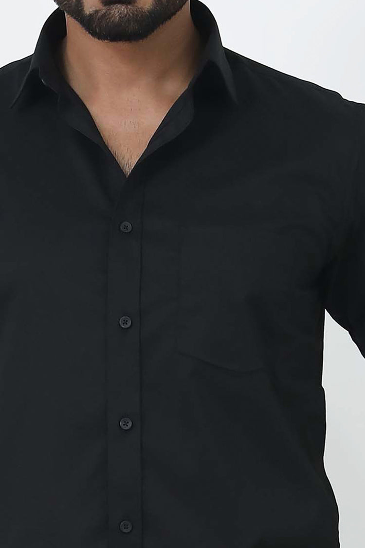 BLUEBIRD MEN'S BLACK COTTON LYCRA FORMAL SHIRT