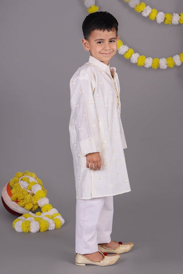 White Mirror Work Embroidery Kurta Set – Elegant & Classic for Your Little One - Veshbhoshaa