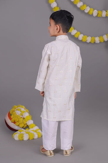 White Mirror Work Embroidery Kurta Set – Elegant & Classic for Your Little One - Veshbhoshaa