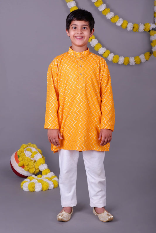 Yellow Bold Zari Kurta Set – Trendy Vibes for Your Little One - Veshbhoshaa