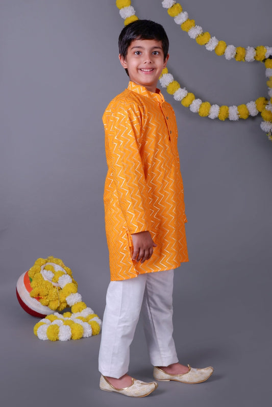 Yellow Bold Zari Kurta Set – Trendy Vibes for Your Little One - Veshbhoshaa