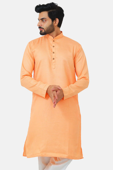 BLUESAANCHI MEN'S LIGHT PEACH DOBBY KURTA SET