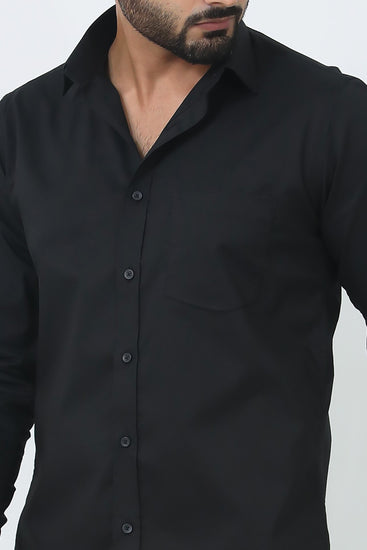 Men Black Poly Cotton Shirt - Veshbhoshaa