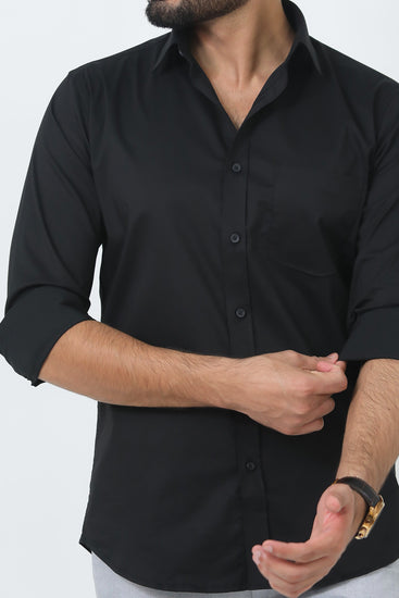Men Black Poly Cotton Shirt - Veshbhoshaa