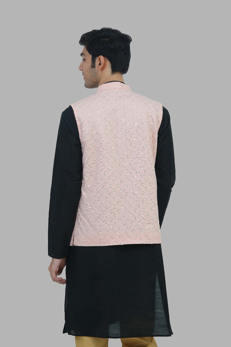 Men Light Pink Sequence  Cotton  bandi - Veshbhoshaa