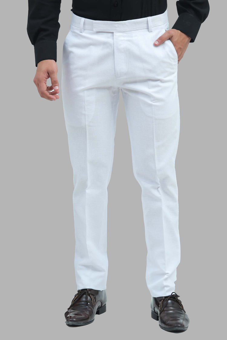 Men White Linen Blend Trouser - Veshbhoshaa