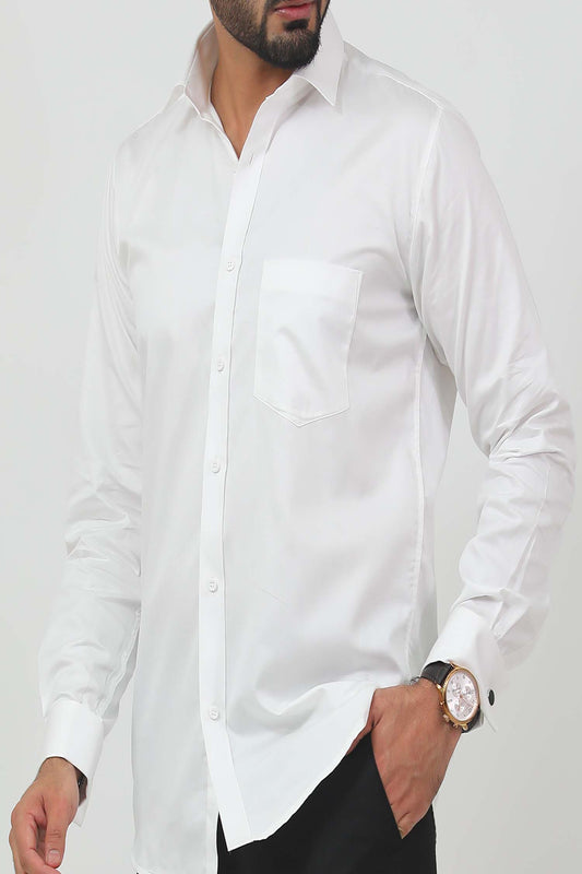 Men White Cuffline  Shirt - Veshbhoshaa
