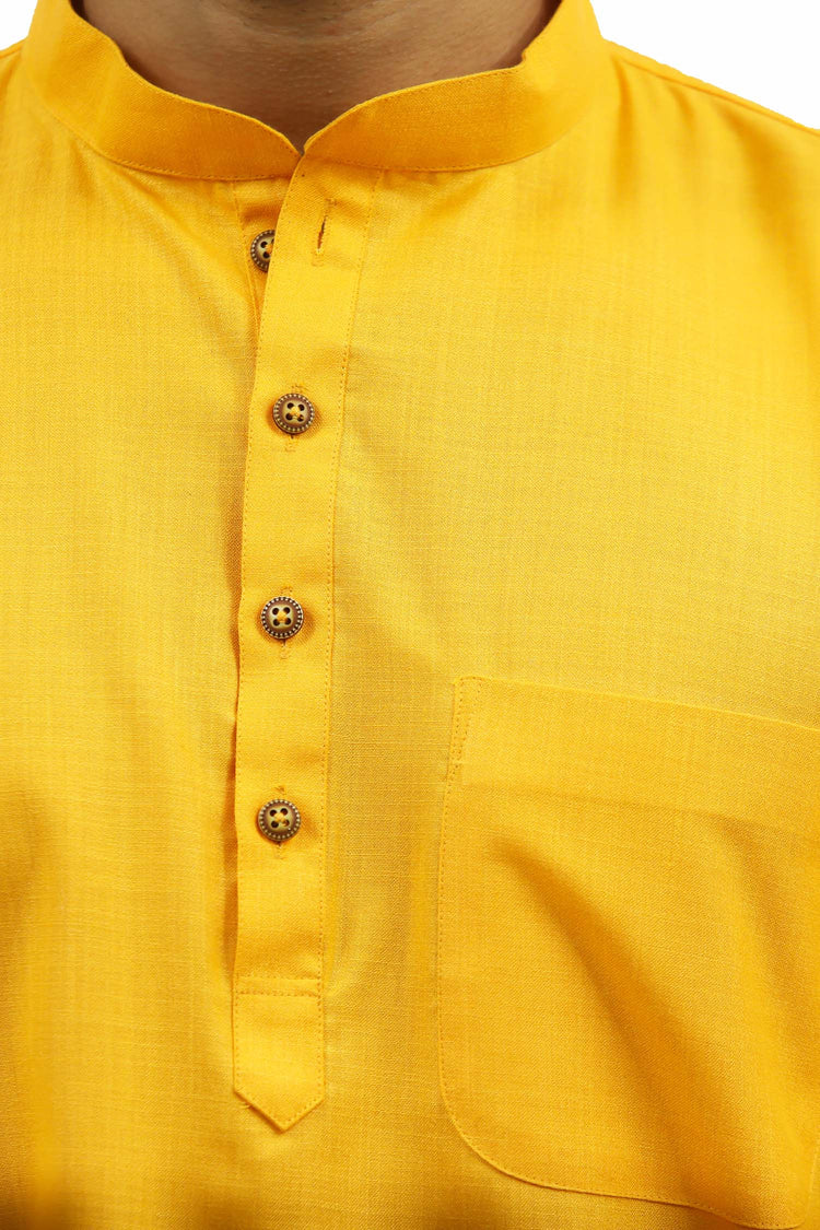 Men Yellow Matka Silk  Kurta Set - Veshbhoshaa BLUESAANCHI Men's Designer silk Yellow Color Kurta Set / BUY Ethnic Yellow Kurta For Mens