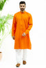 Men Dark Orange Matka Silk  Kurta Set - Veshbhoshaa