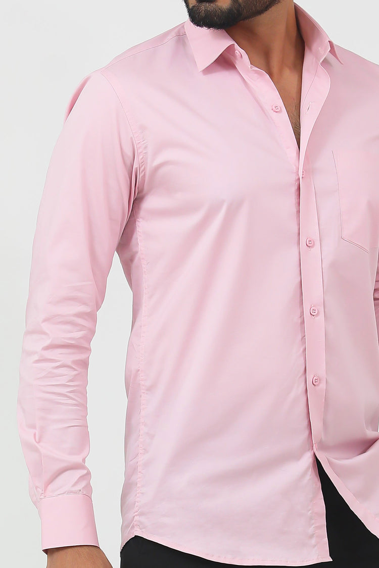 Men Light Pink Poly Cotton Shirt - Veshbhoshaa