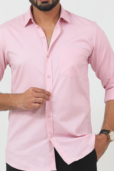 Men Light Pink Poly Cotton Shirt - Veshbhoshaa