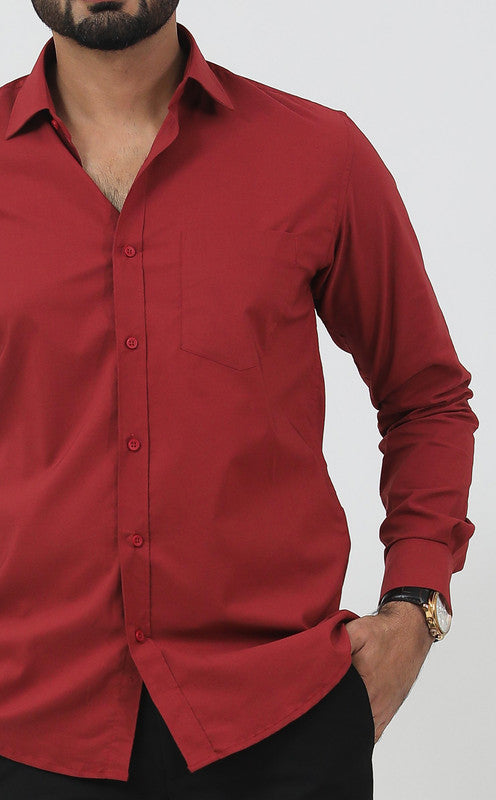Men Mehroom Poly Cotton Shirt - Veshbhoshaa