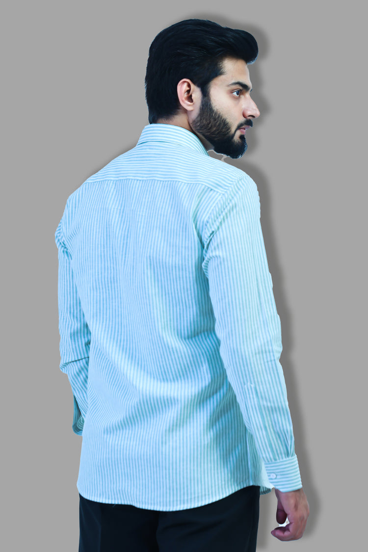 Veshbhoshaa's BLUEBIRD Striped Green And White Formal Shirt's For Men's