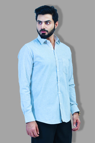 BLUEBIRD MEN'S BLUE STRIPED FORMAL SHIRT