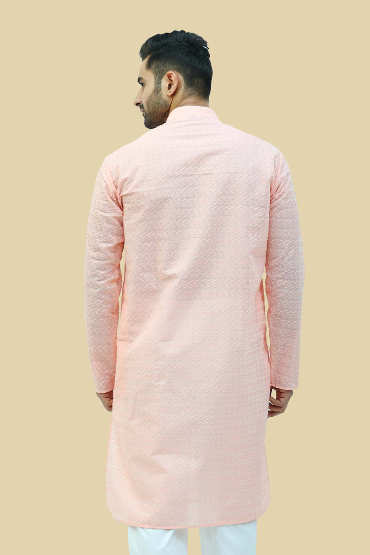Men Light Pink Murli Chikan Kurta Set - Veshbhoshaa