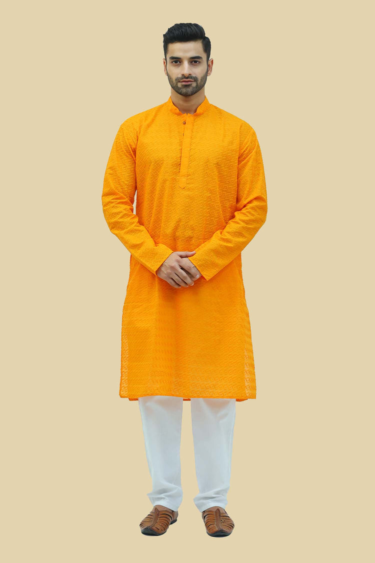 Men Light Orange  Murli Chikan Kurta Set - Veshbhoshaa