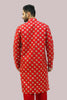 Red Dupion silk Kurta set - Veshbhoshaa BLUESAANCHI Men's Mirror Work Embroidery Designs Red Color Kurta Set / BUY Ethnic Red Kurta for mens