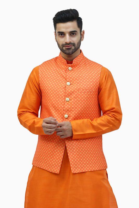 BLUESAANCHI Orange print Waistcoat For Men's/ men waistcoats
