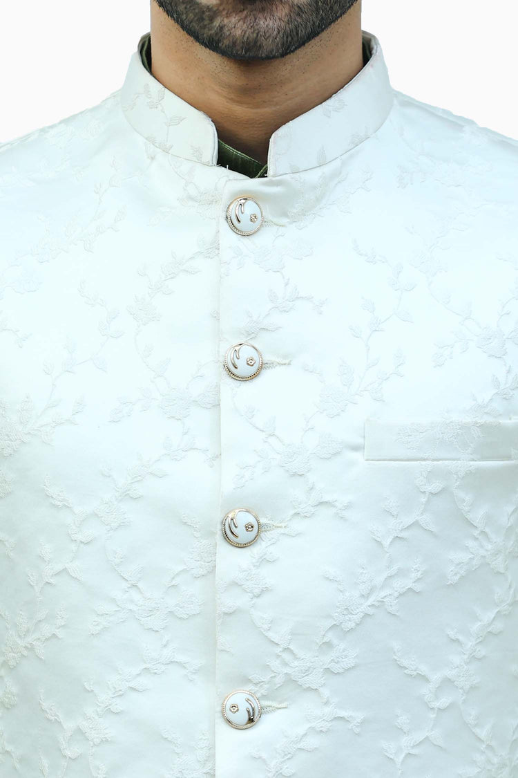 BLUESAANCHI White Jacquard Waistcoat For Men's/ men waistcoats